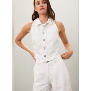 Hudson Jeans  Denim Halter Vest Crop Top White Small